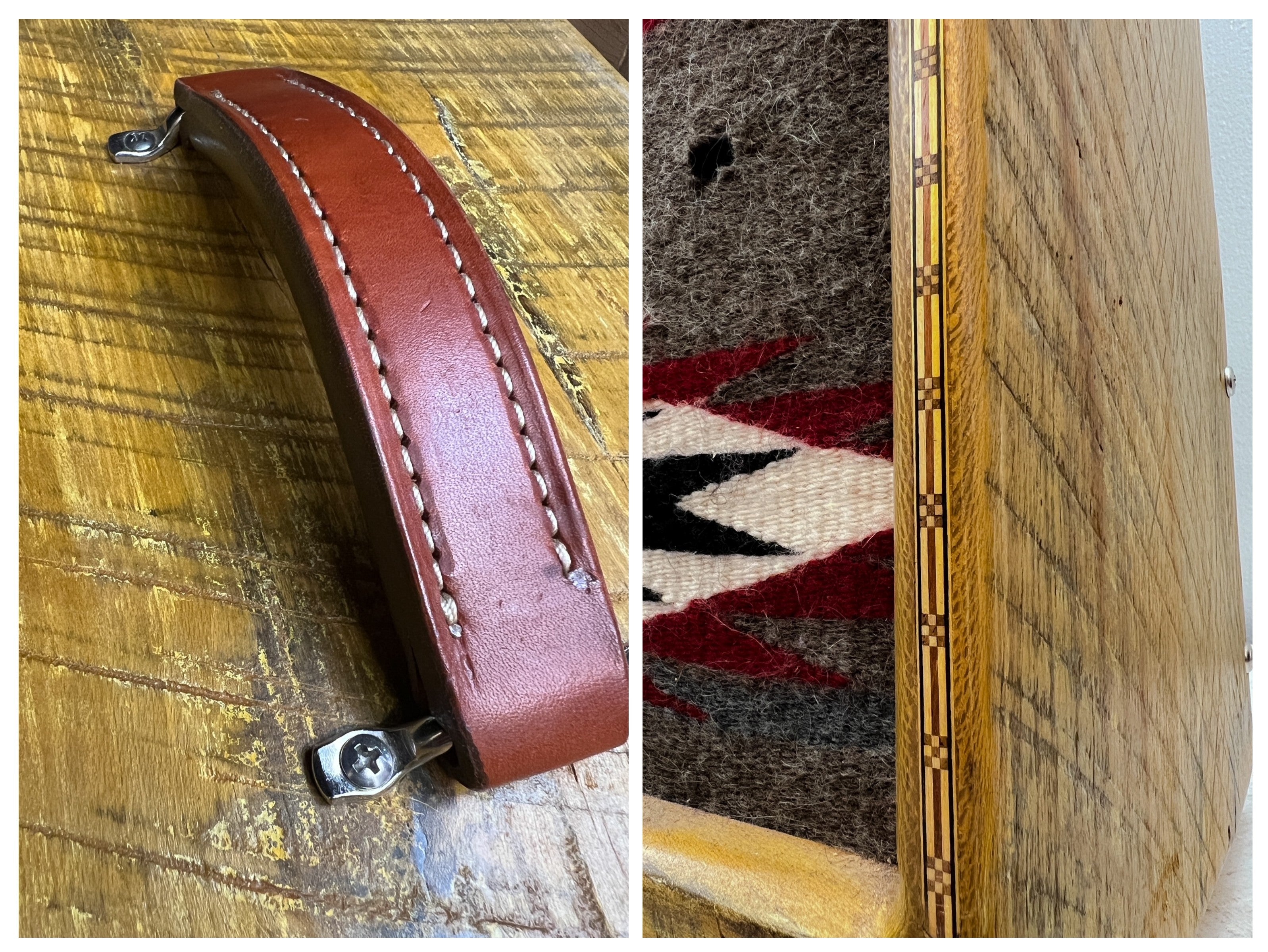Crazy Horse Amplifier detail leather handle, wood inlay