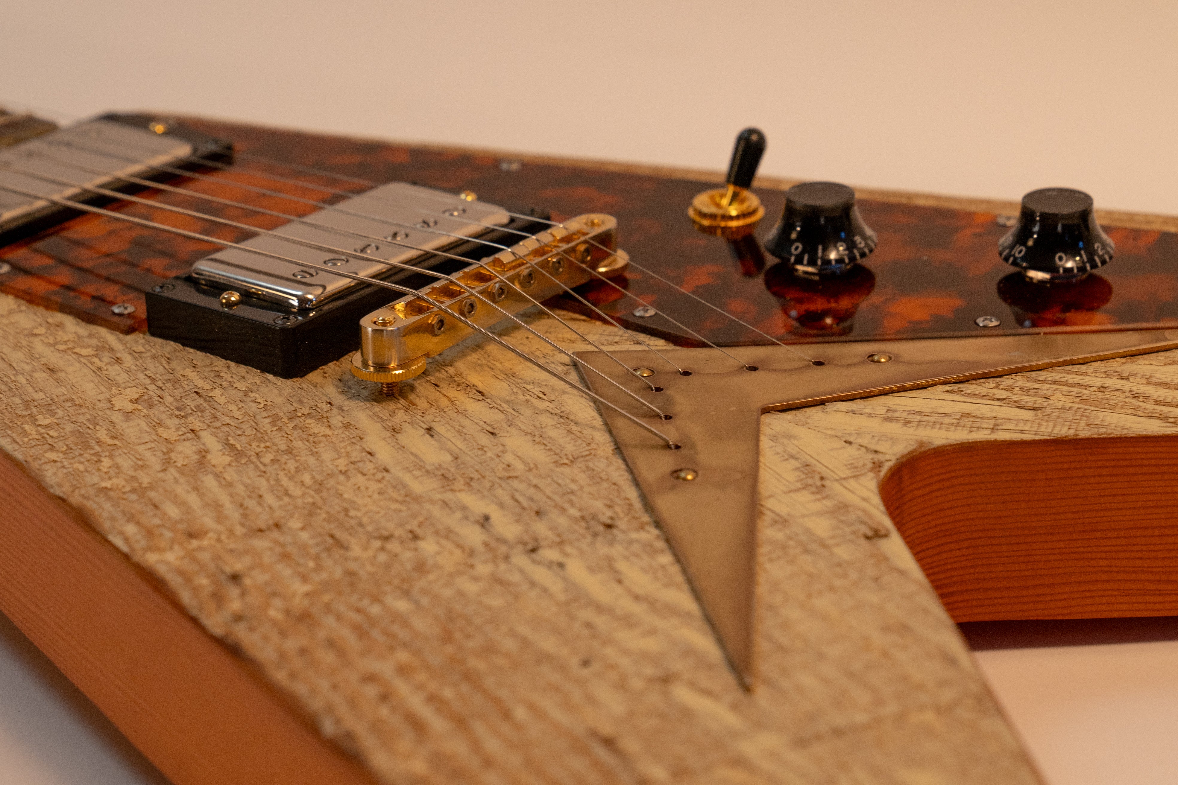 Veronica Guitar body detail with gold hardware